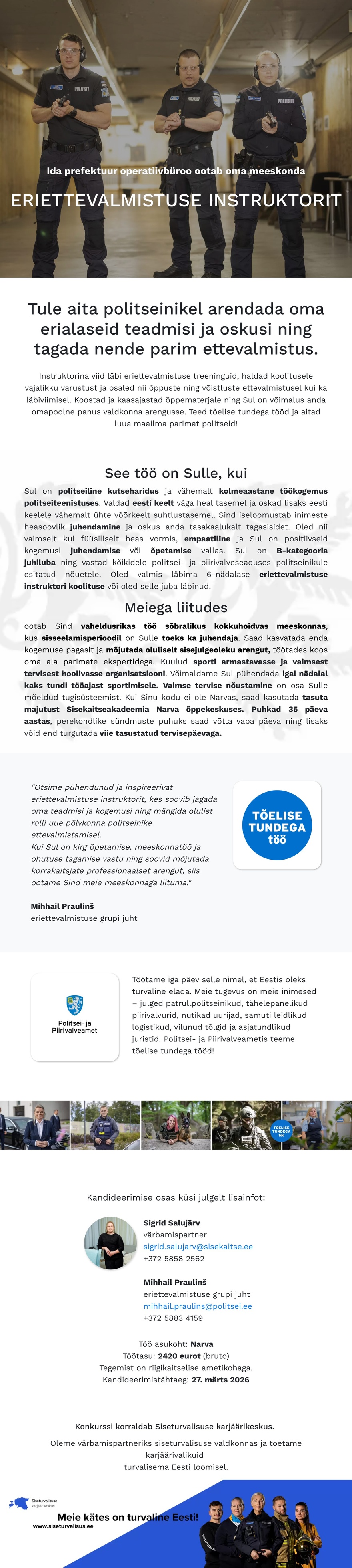 Siseturvalisuse karjäärikeskus Eriettevalmistuse instruktor