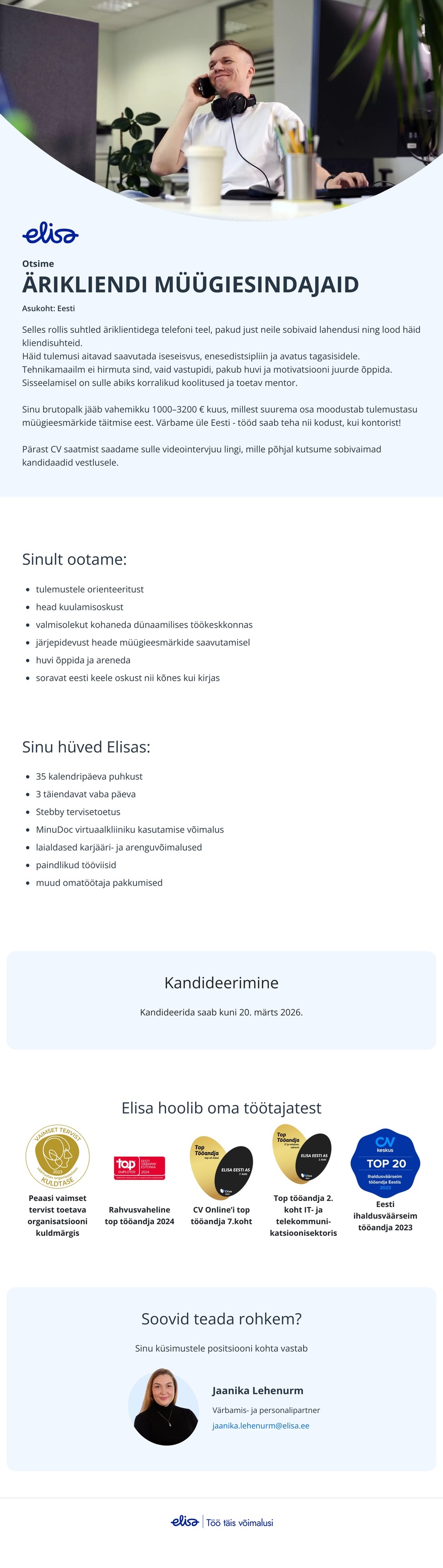 Elisa Eesti AS Ärikliendi müügiesindaja