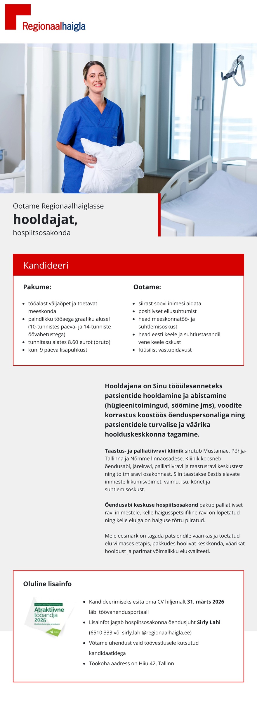 Põhja-Eesti Regionaalhaigla Hooldaja hospiitsosakonda