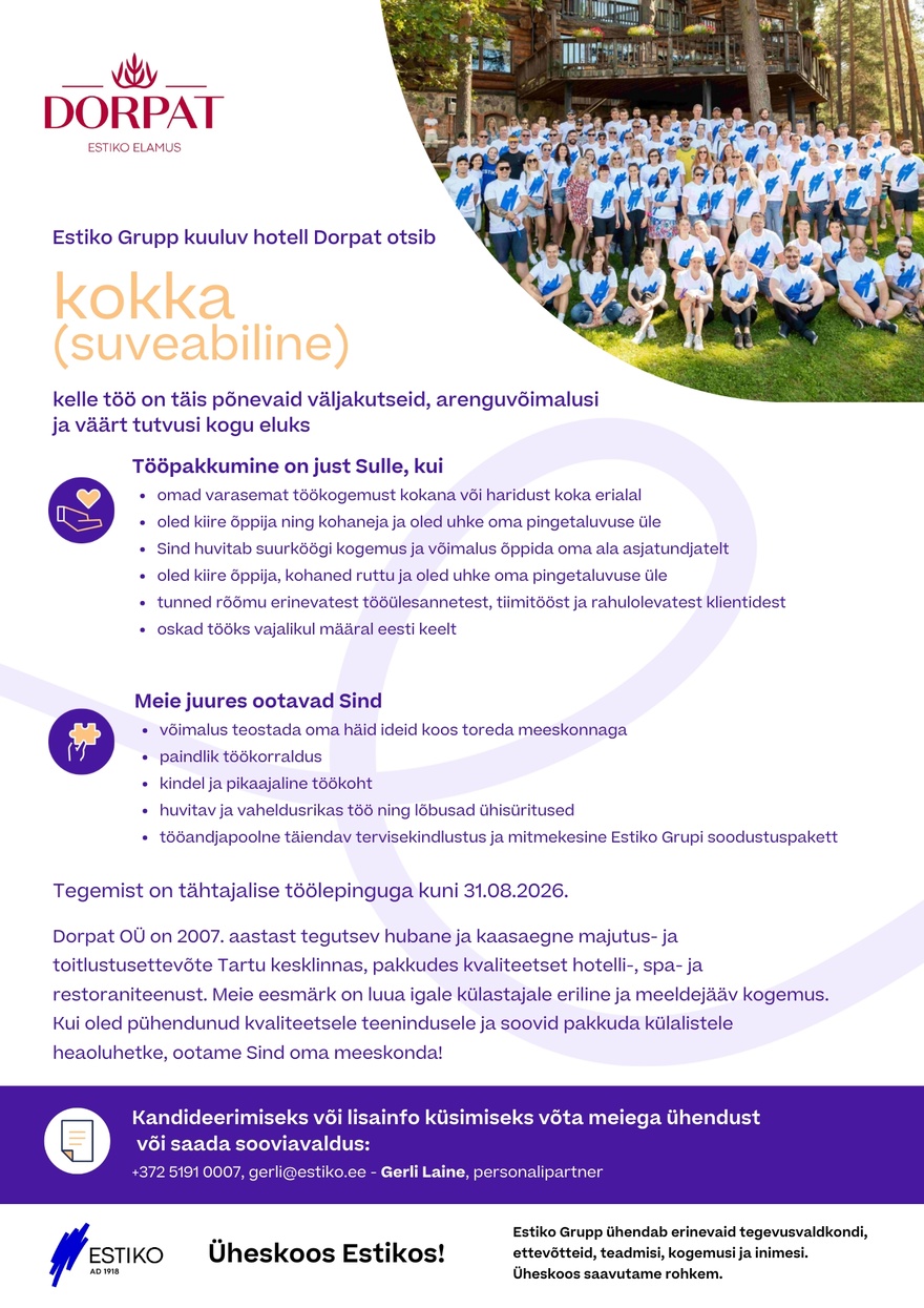 Dorpat OÜ Restoran Dorpat kokk (suveabiline)