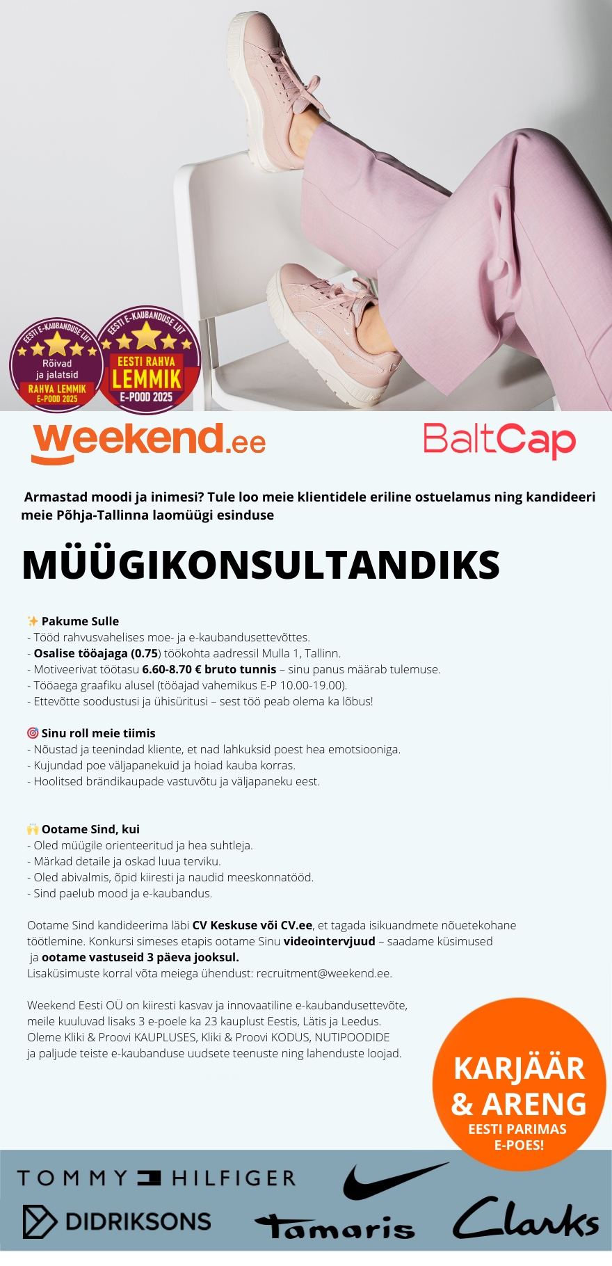 Weekend Eesti OÜ HEA TÖÖAEG E-P 10.00-19.00 & TÖÖTASU - MÜÜGIKONSULTANT Põhja-Tallinna Weekendis