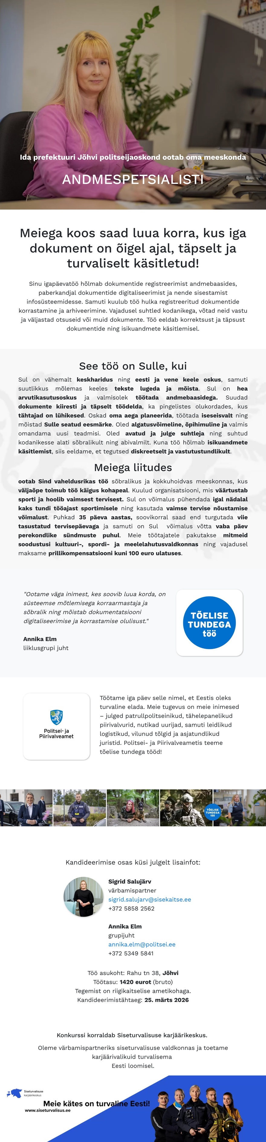 Siseturvalisuse karjäärikeskus Andmespetsialist