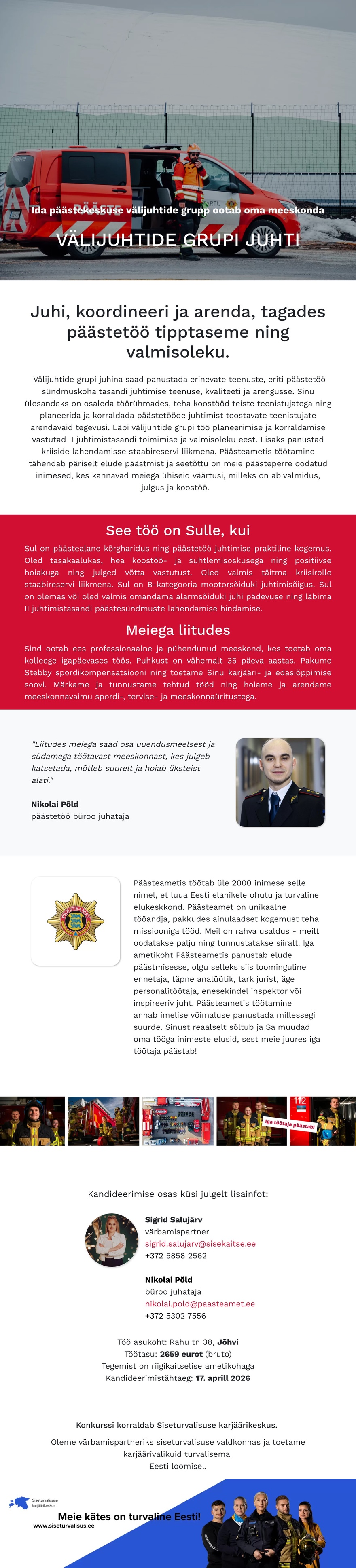 Siseturvalisuse karjäärikeskus Ida päästekeskuse välijuhtide grupi juht
