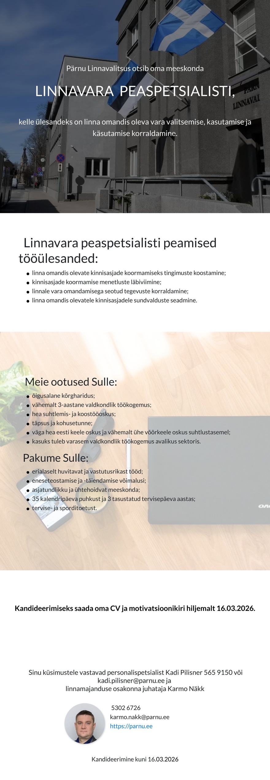 Pärnu Linnavalitsus Linnavara peaspetsialist