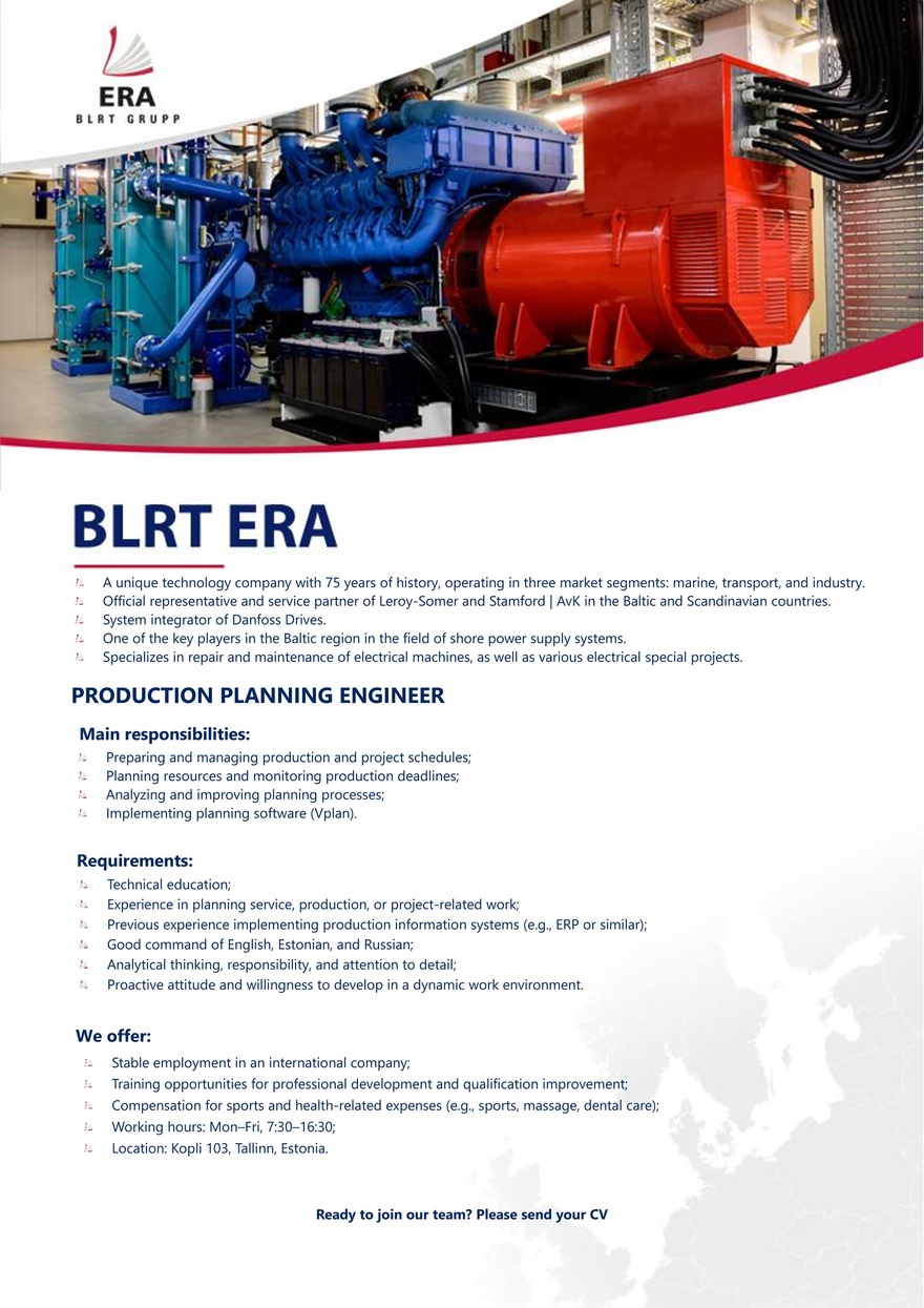 BLRT ERA Production planning engineer