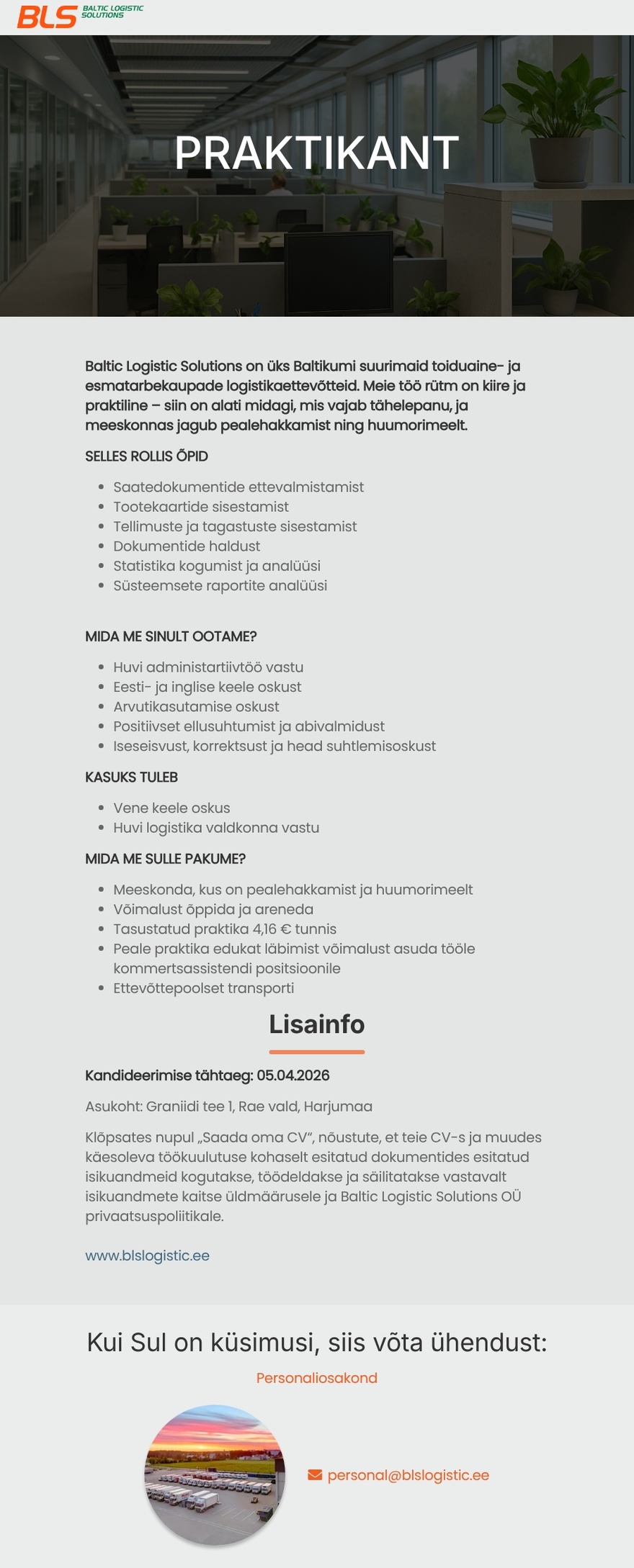 Baltic Logistic Solutions OÜ Praktikant