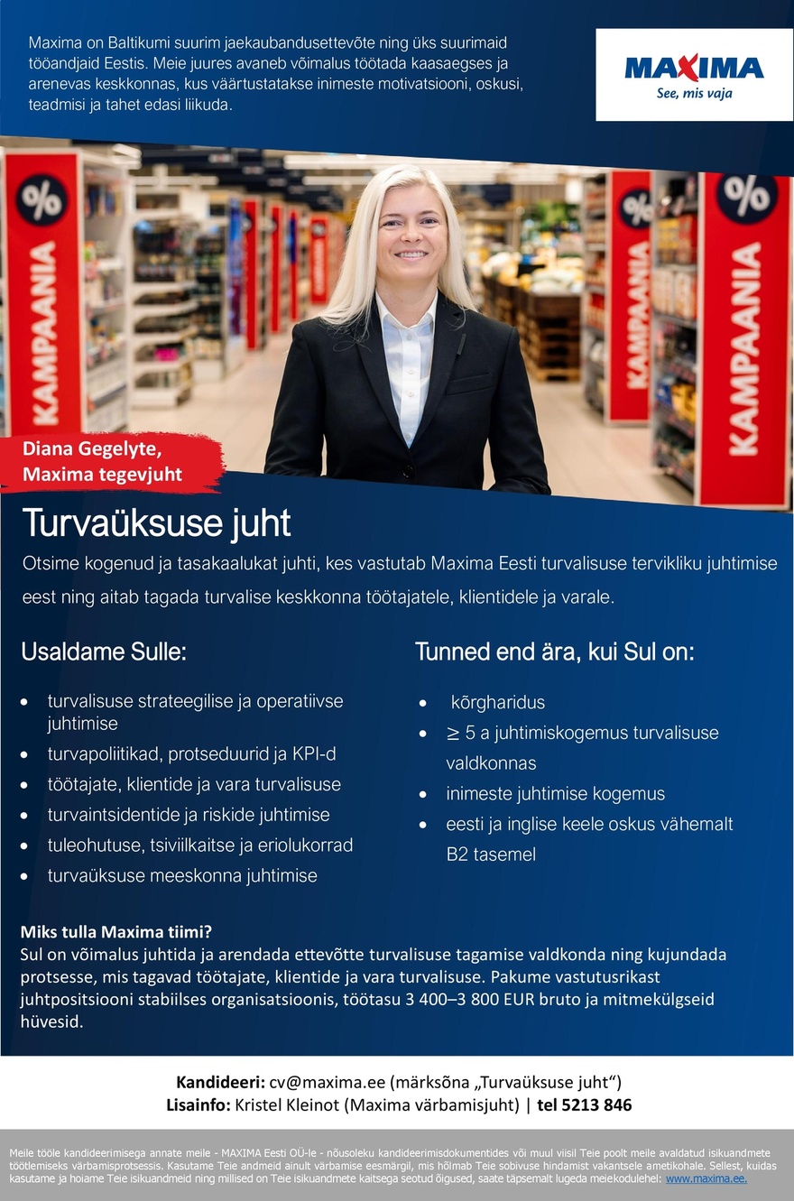 Maxima Eesti OÜ Turvaüksuse juht