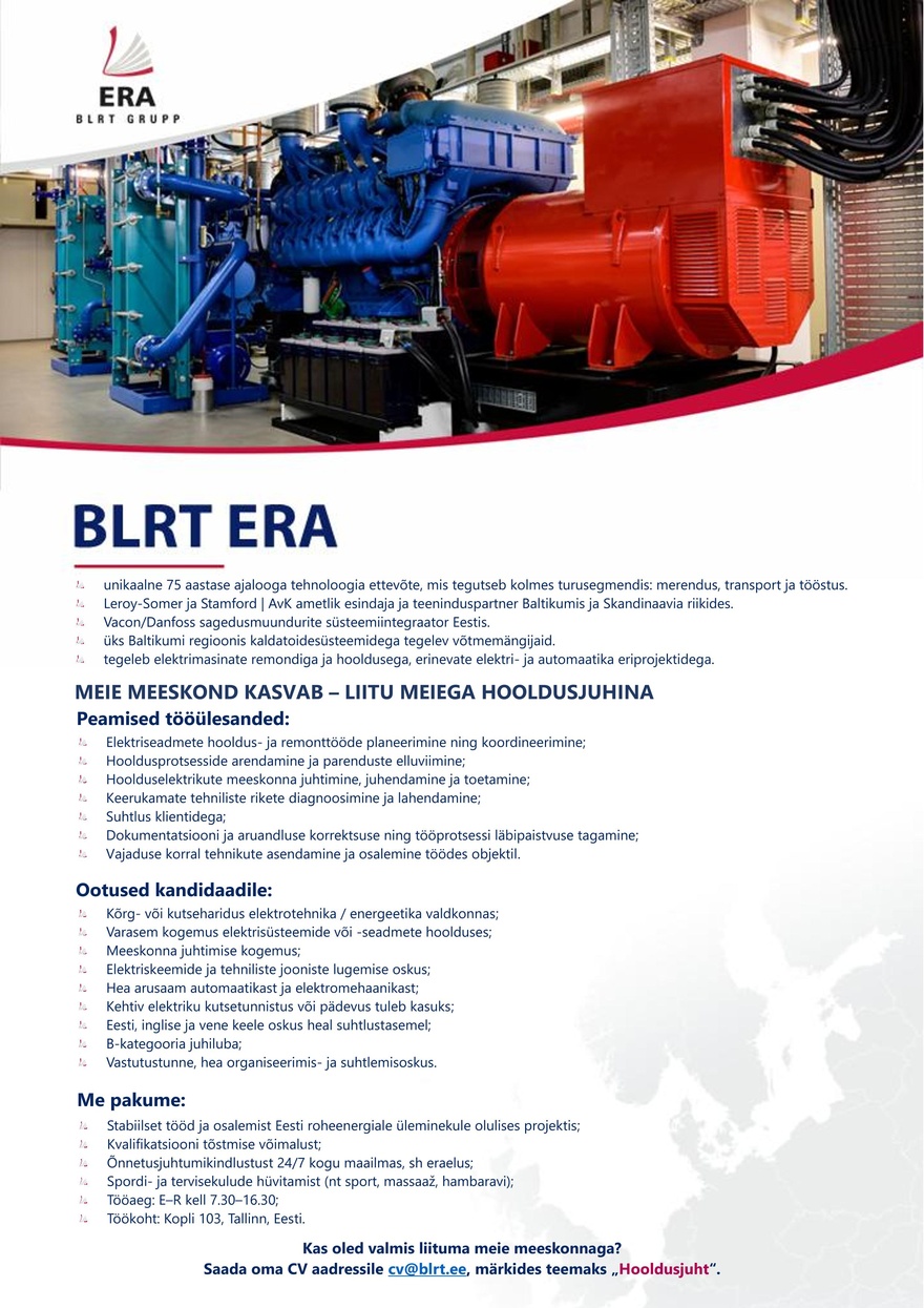 BLRT ERA AS Hooldusjuht