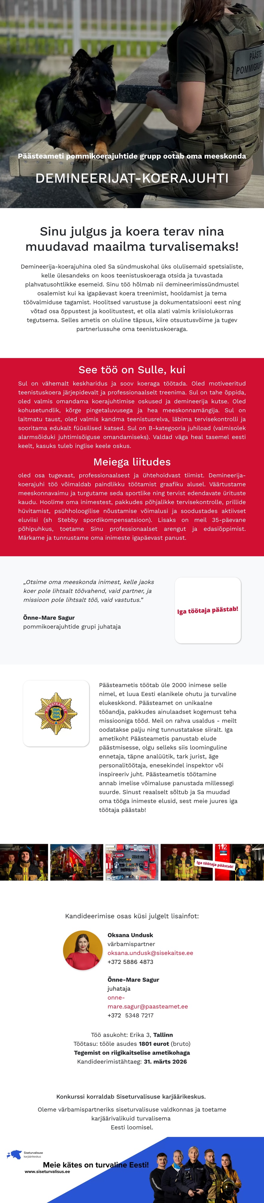 Siseturvalisuse karjäärikeskus Demineerija-koerajuht