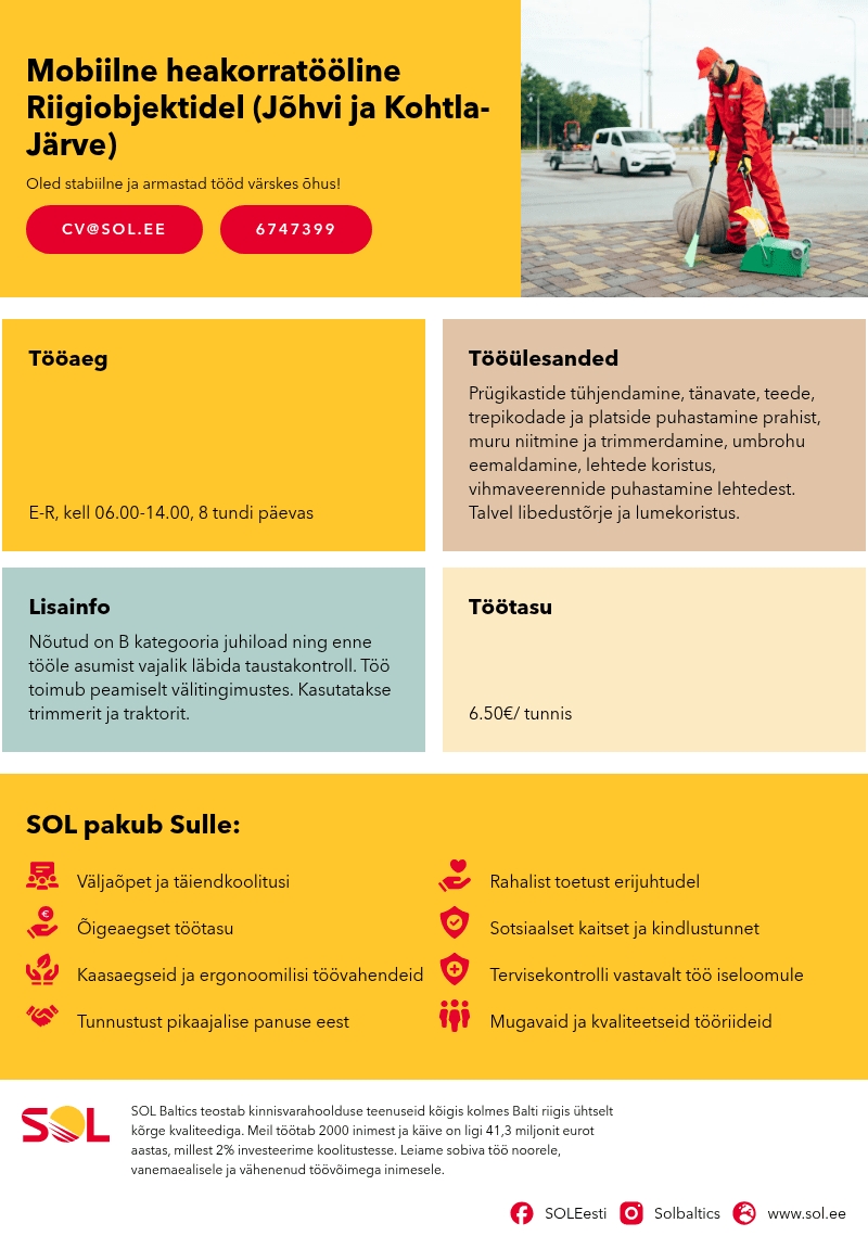 SOL Baltics OÜ Mobiilne heakorratööline Riigiobjektidel (Jõhvi ja Kohtla-Järve)