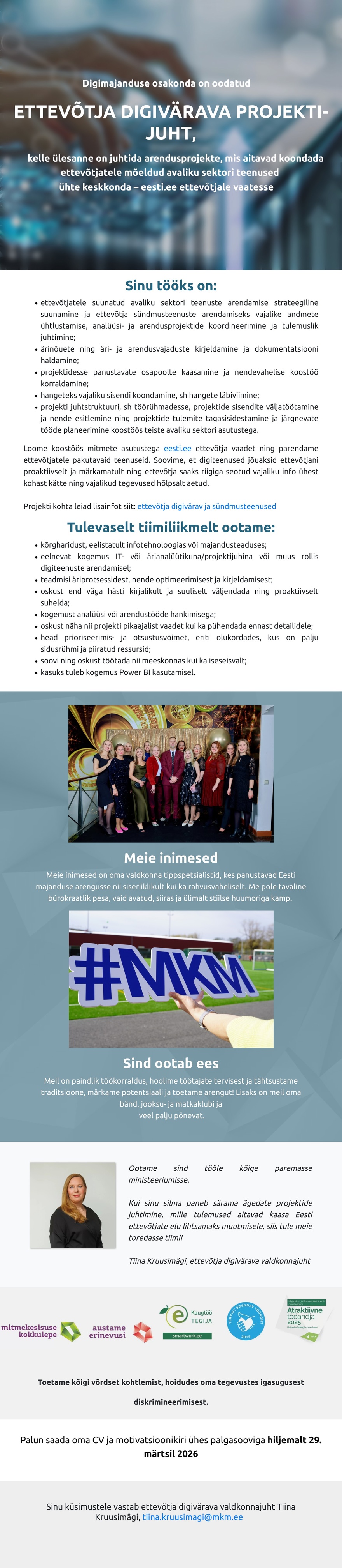 Majandus- ja kommunikatsiooniministeerium Ettevõtja digivärava projektijuht