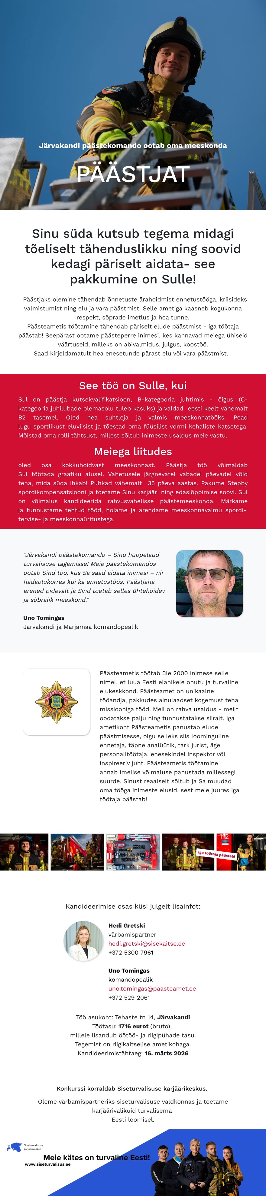 Siseturvalisuse karjäärikeskus Järvakandi päästekomando päästja