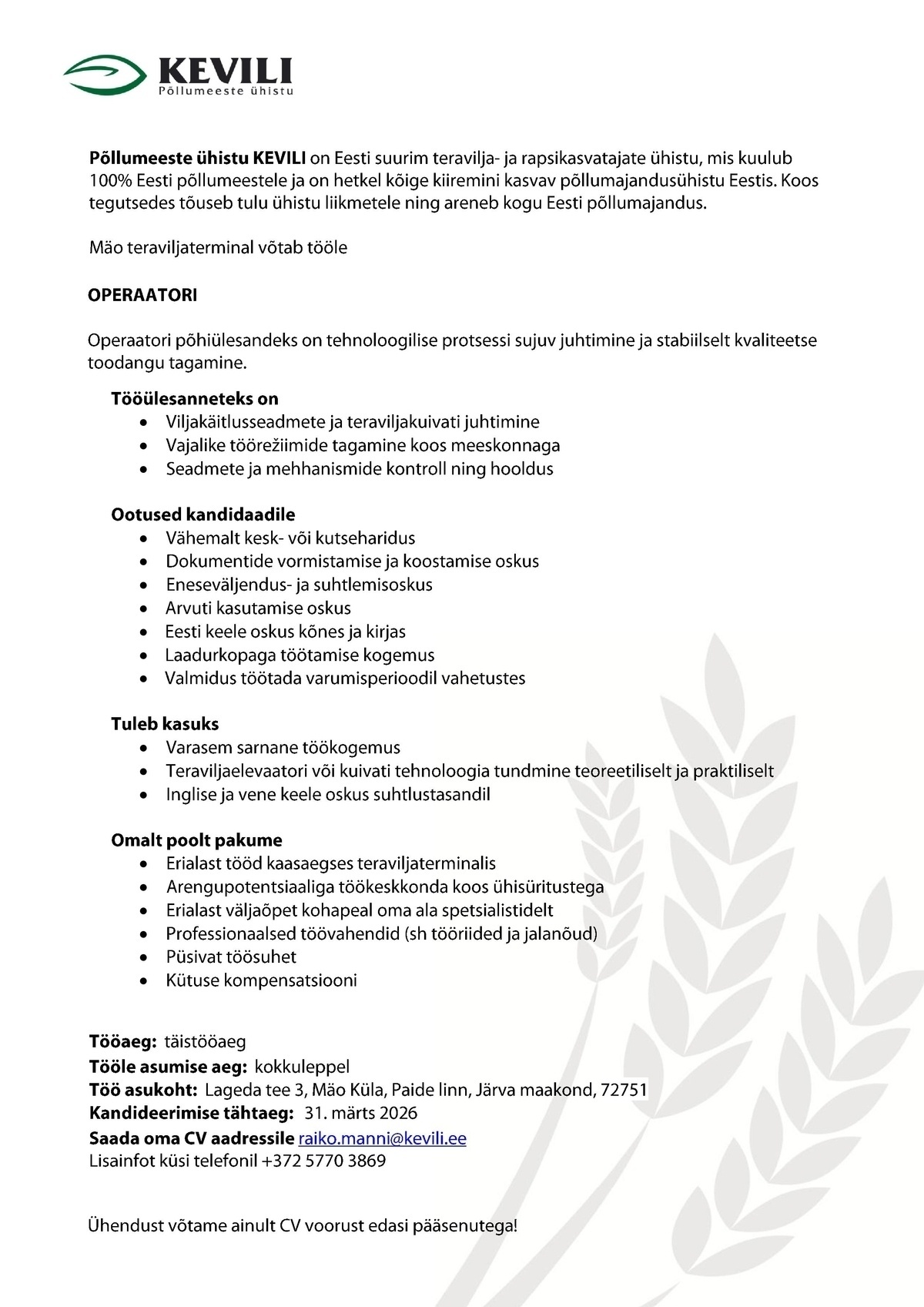 Põllumeeste ühistu KEVILI Operaator