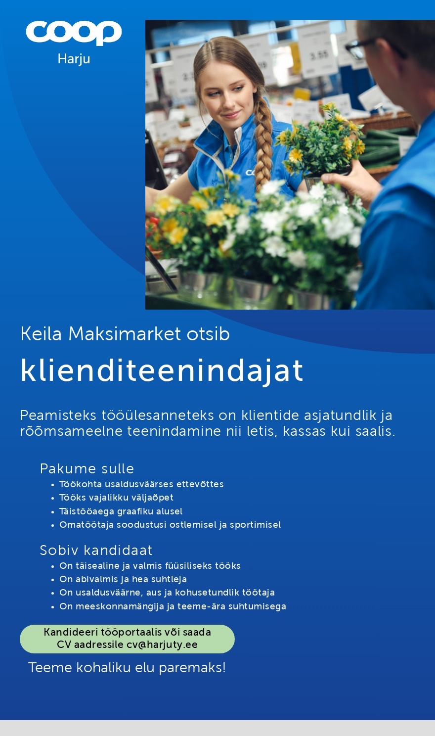 Harju Tarbijate Ühistu Klienditeenindaja Keila Maksimarketisse (Coop Harju)