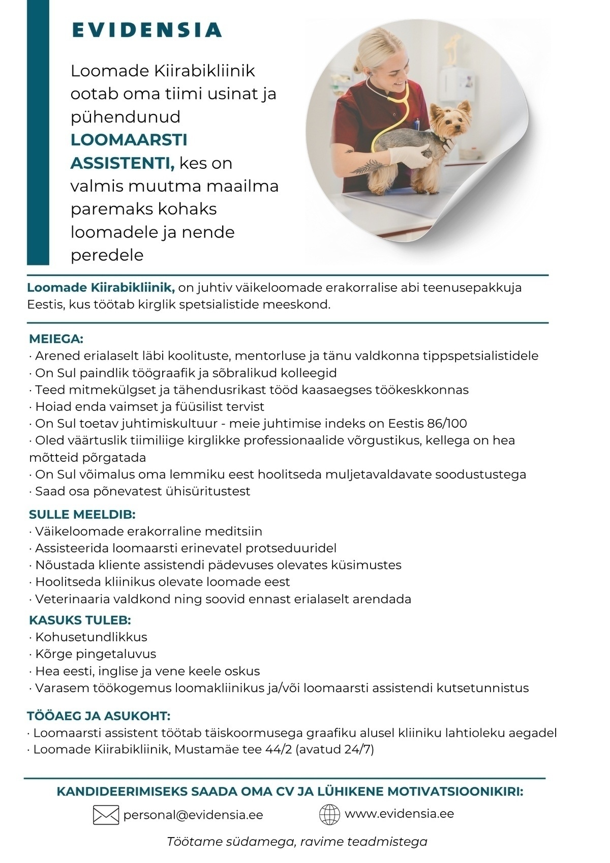 Evidensia Loomakliinikud OÜ Loomaarsti assistent