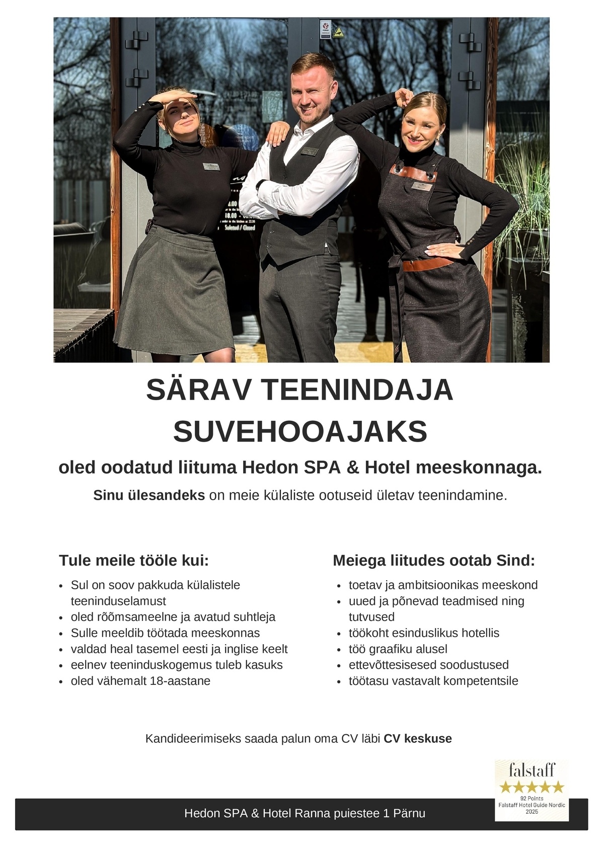Supeluse Hotell OÜ Hedon SPA & HOTEL Särasilmne restorani teenindaja suvehooajaks