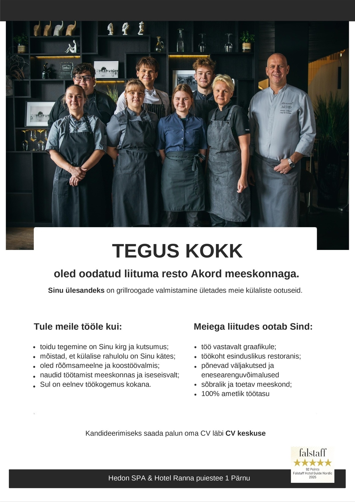 Supeluse Hotell OÜ Hedon SPA & HOTEL Akordi kokk