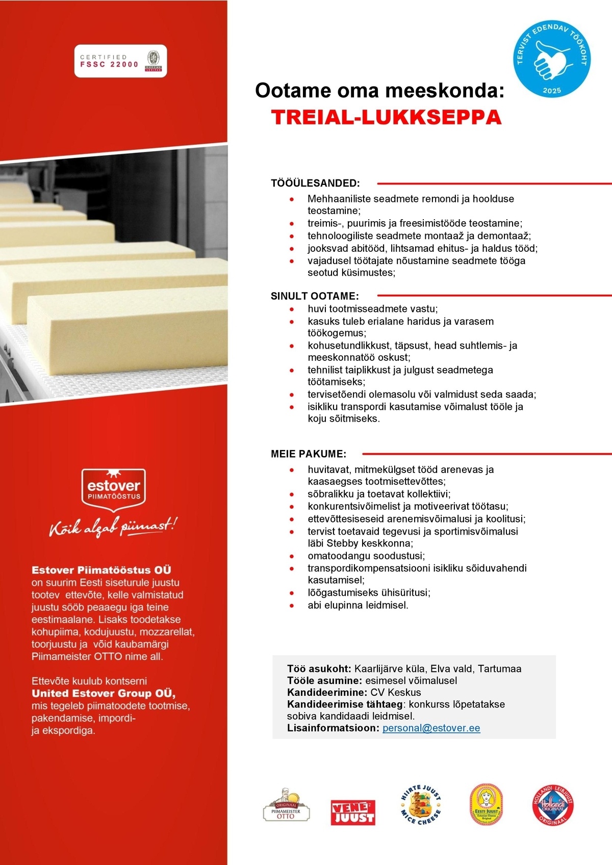 Estover Piimatööstus OÜ Treial-lukksepp