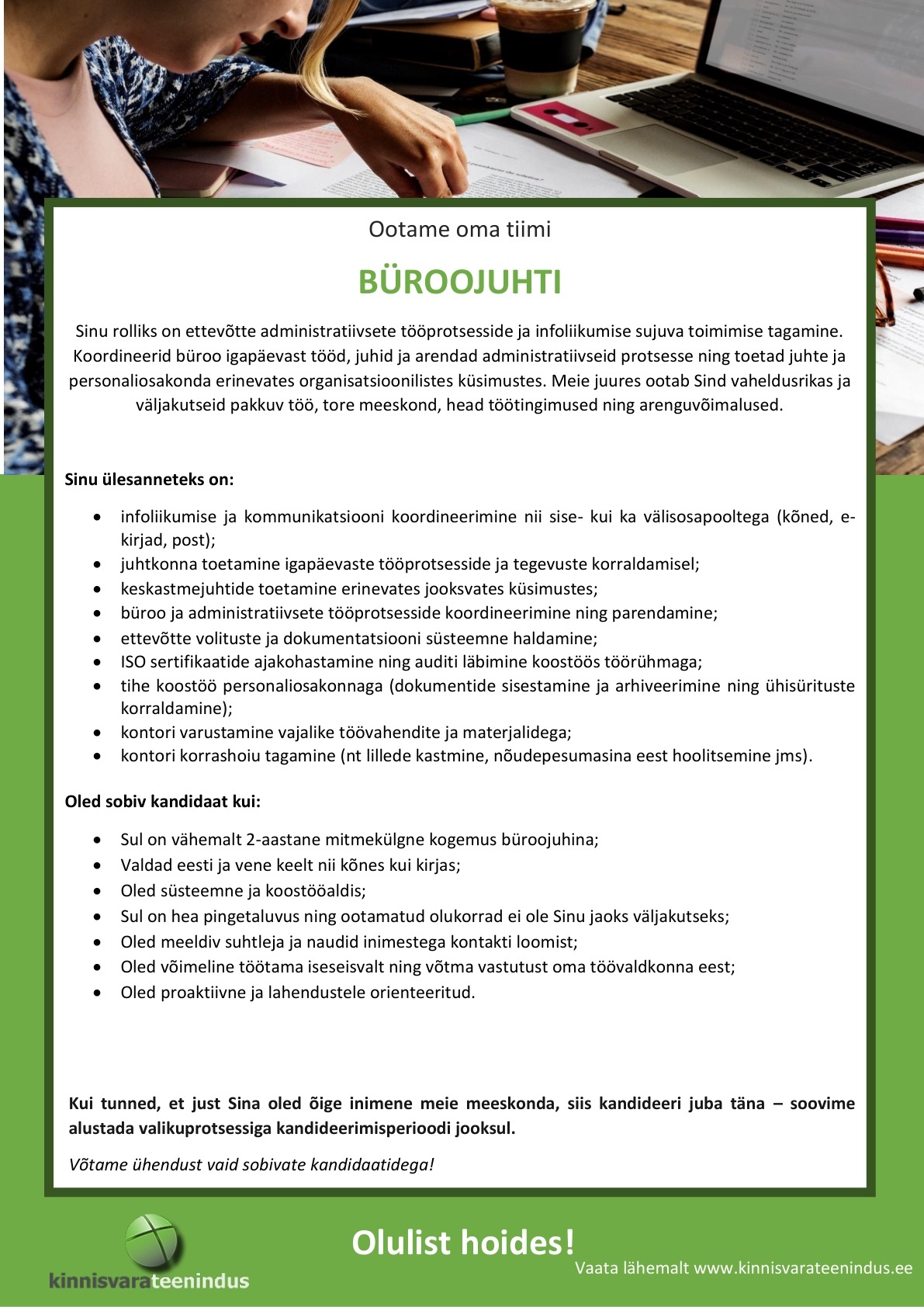 Kinnisvarateenindus OÜ Büroojuht