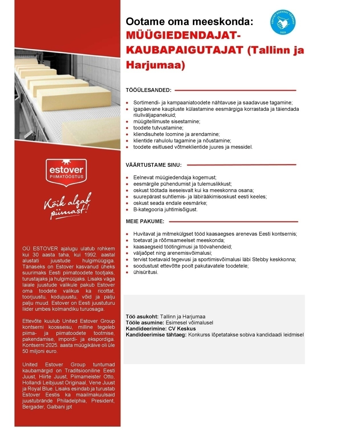 Estover OÜ Müügiedendaja-kaubapaigutaja