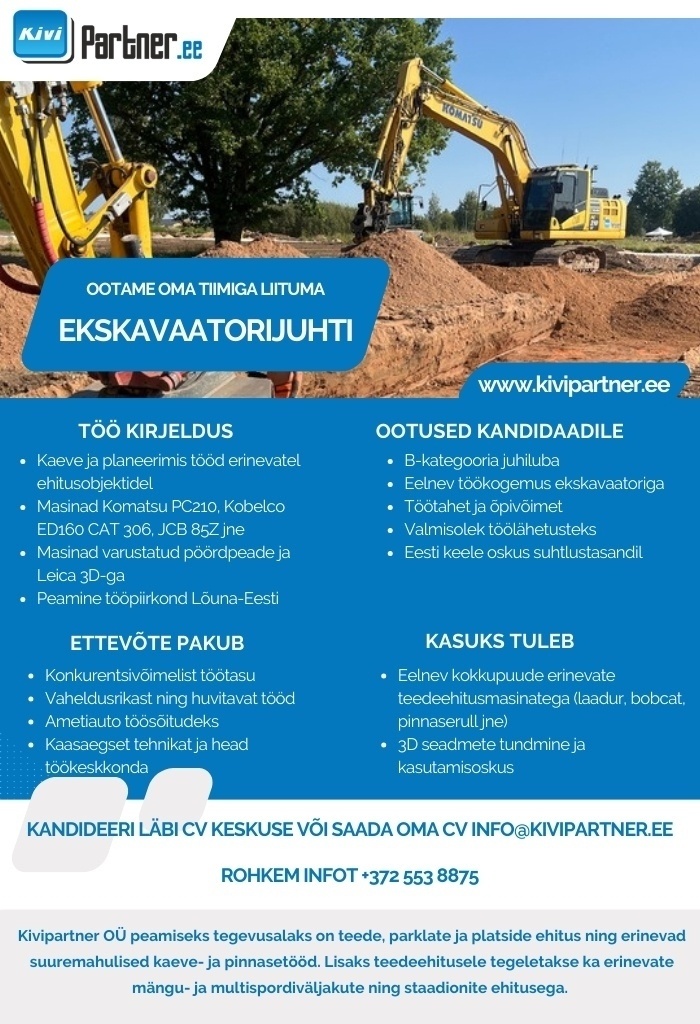KIVIPARTNER OÜ Ekskavaatorijuht