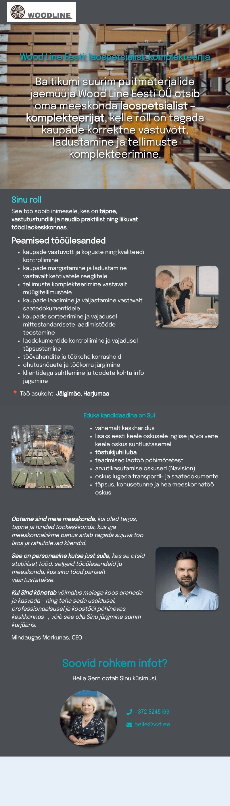 INTERIM AGENTUUR VVT OÜ Wood Line Eesti: laospetsialist-komplekteerija