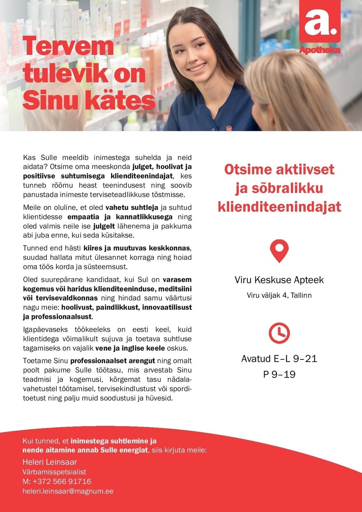 Apotheka Klienditeenindaja Viru Keskuse Apotheka Apteeki