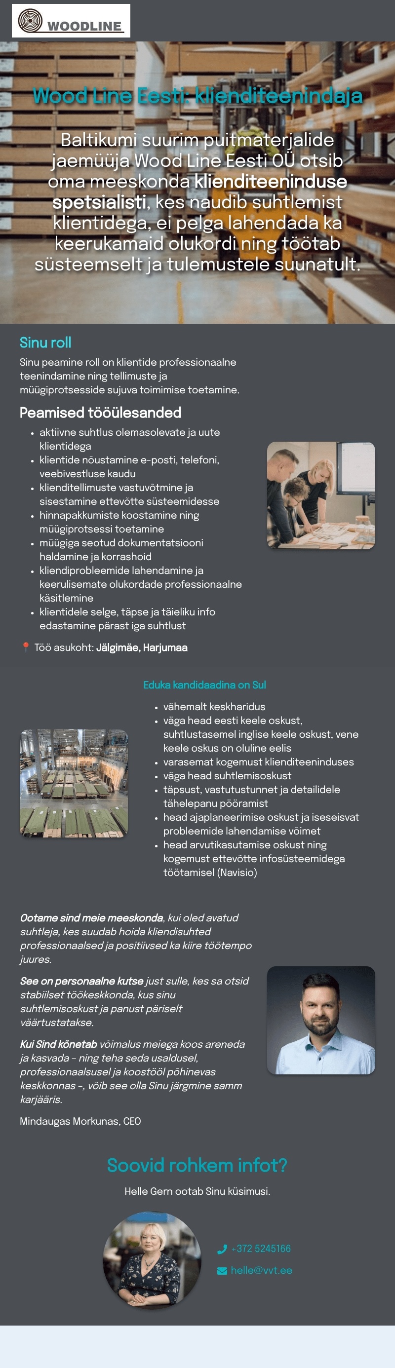 INTERIM AGENTUUR VVT OÜ Wood Line Eesti: klienditeenindaja