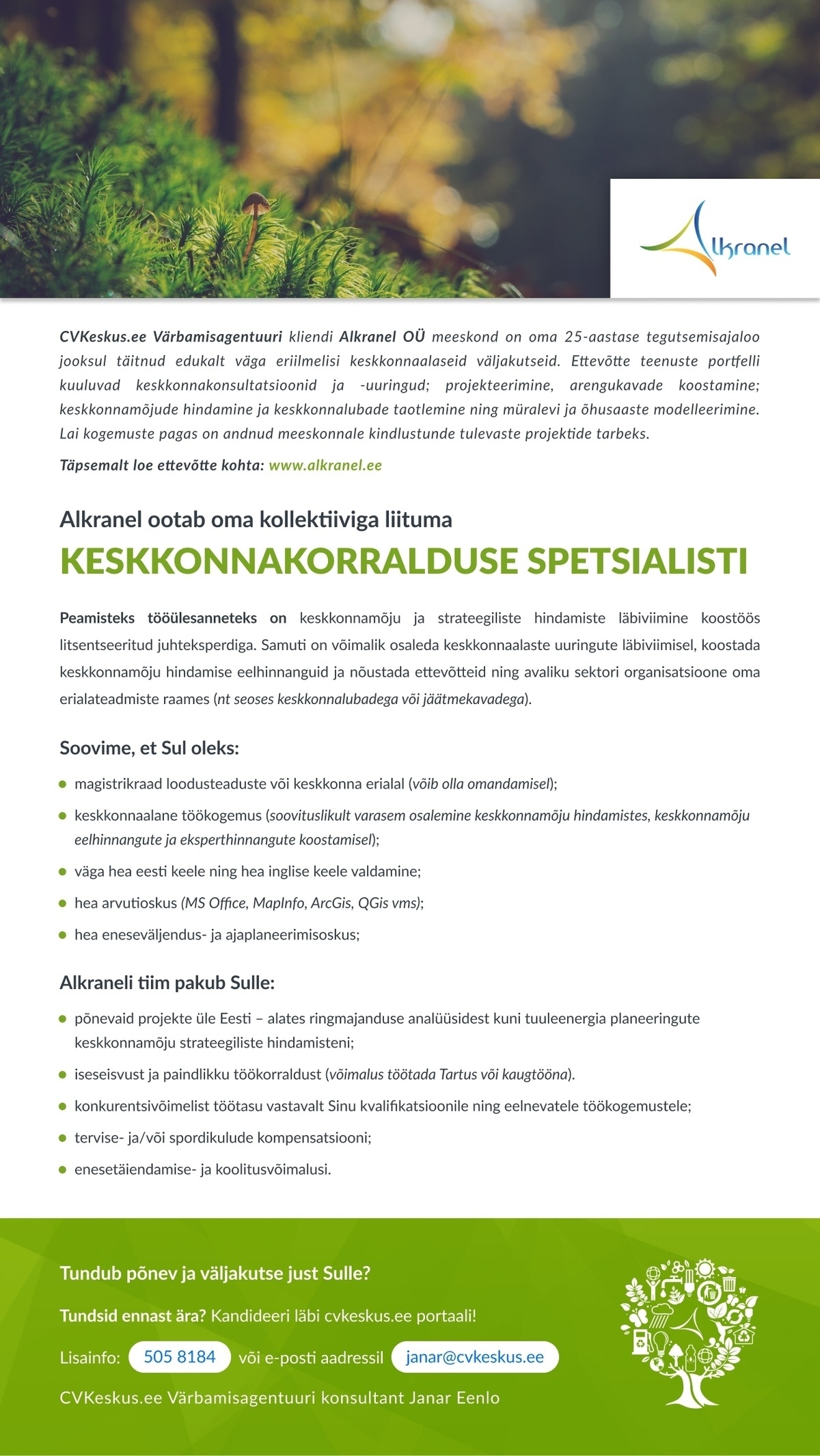 Alkranel OÜ KESKKONNAKORRALDUSE SPETSIALIST