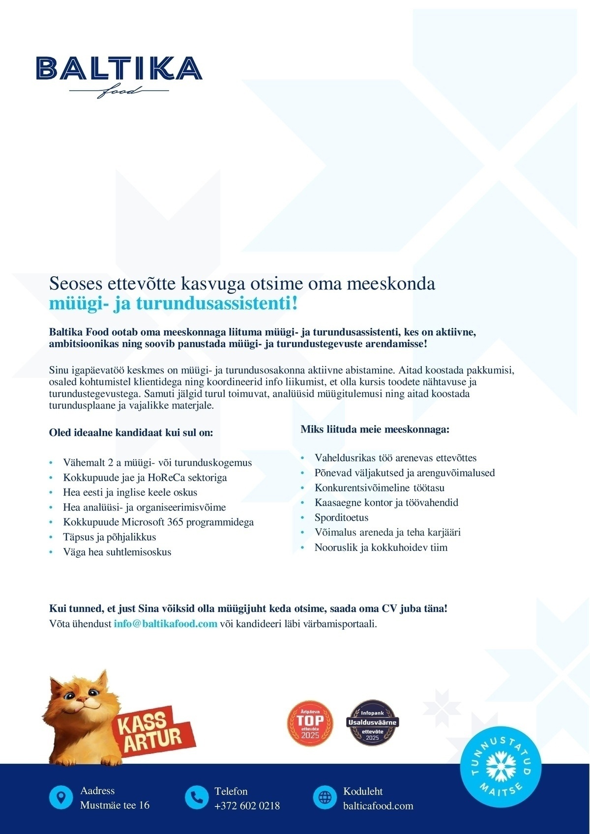 Baltika Food OÜ Müügi- ja turundusassistent
