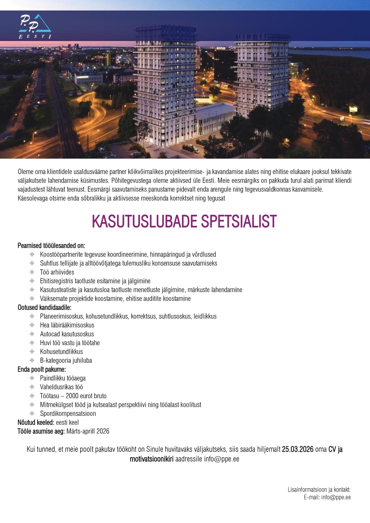 P.P. Ehitusjärelevalve OÜ KASUTUSLUBADE SPETSIALIST