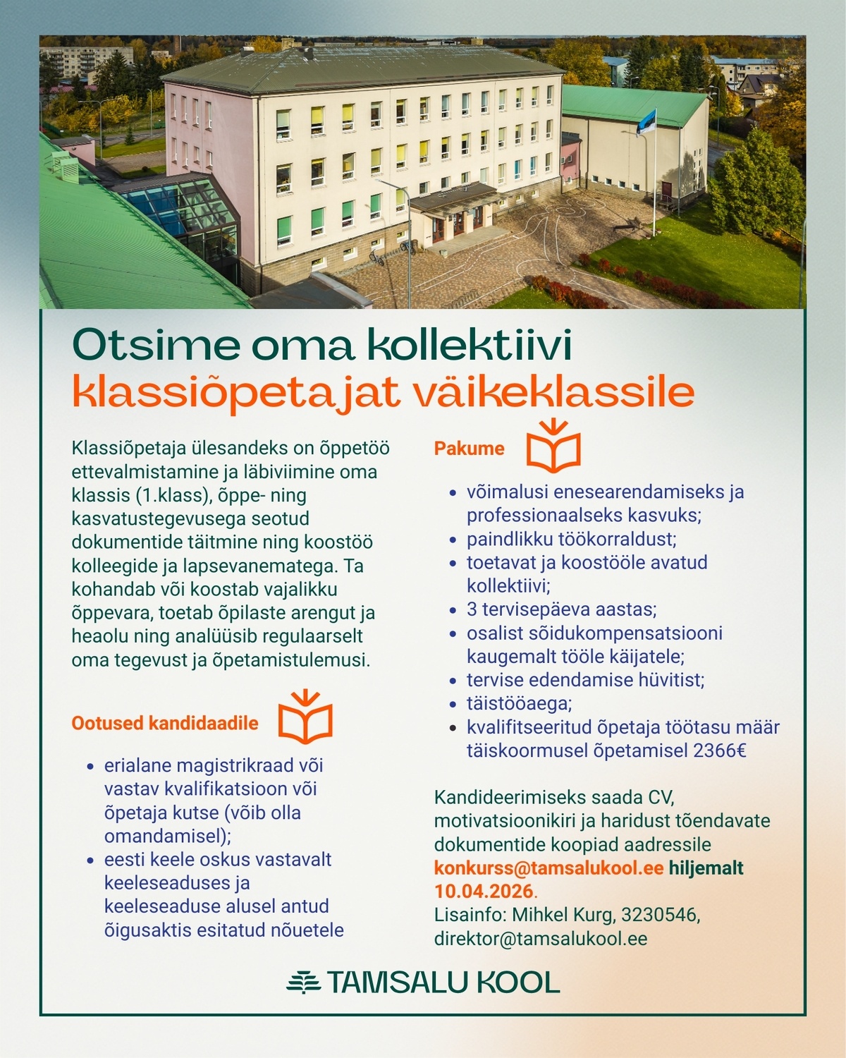 Tamsalu Kool Klassiõpetaja väikeklassile