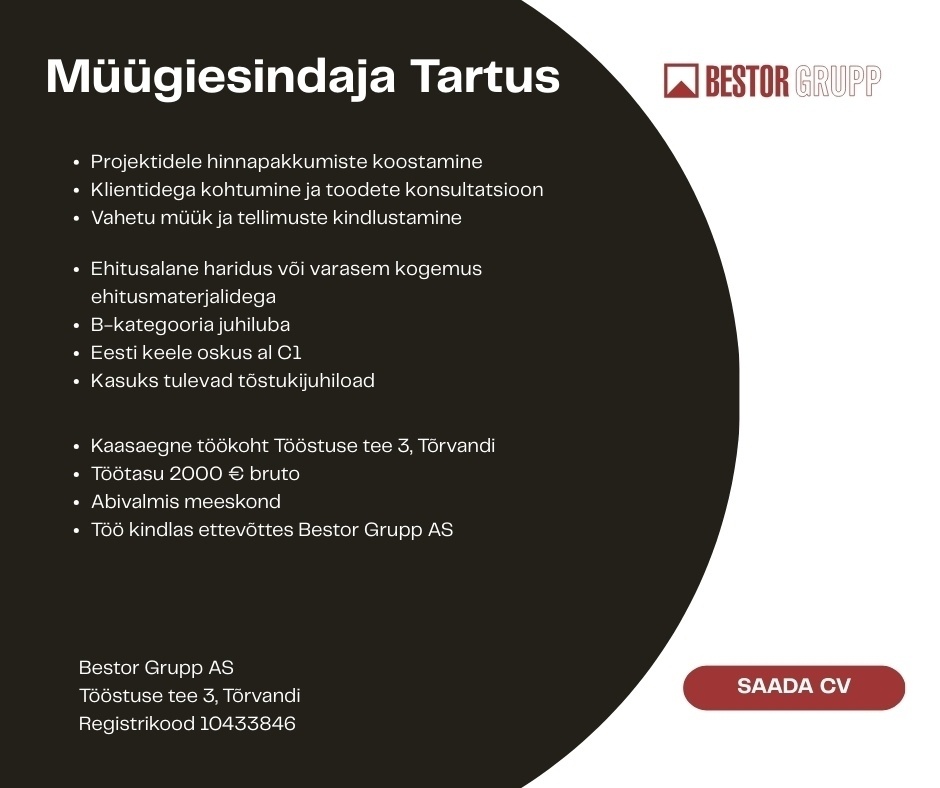 AS Bestor Grupp Müügiesindaja Tartus