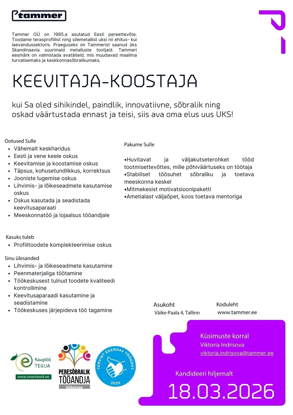 Tammer OÜ Keevitaja-koostaja