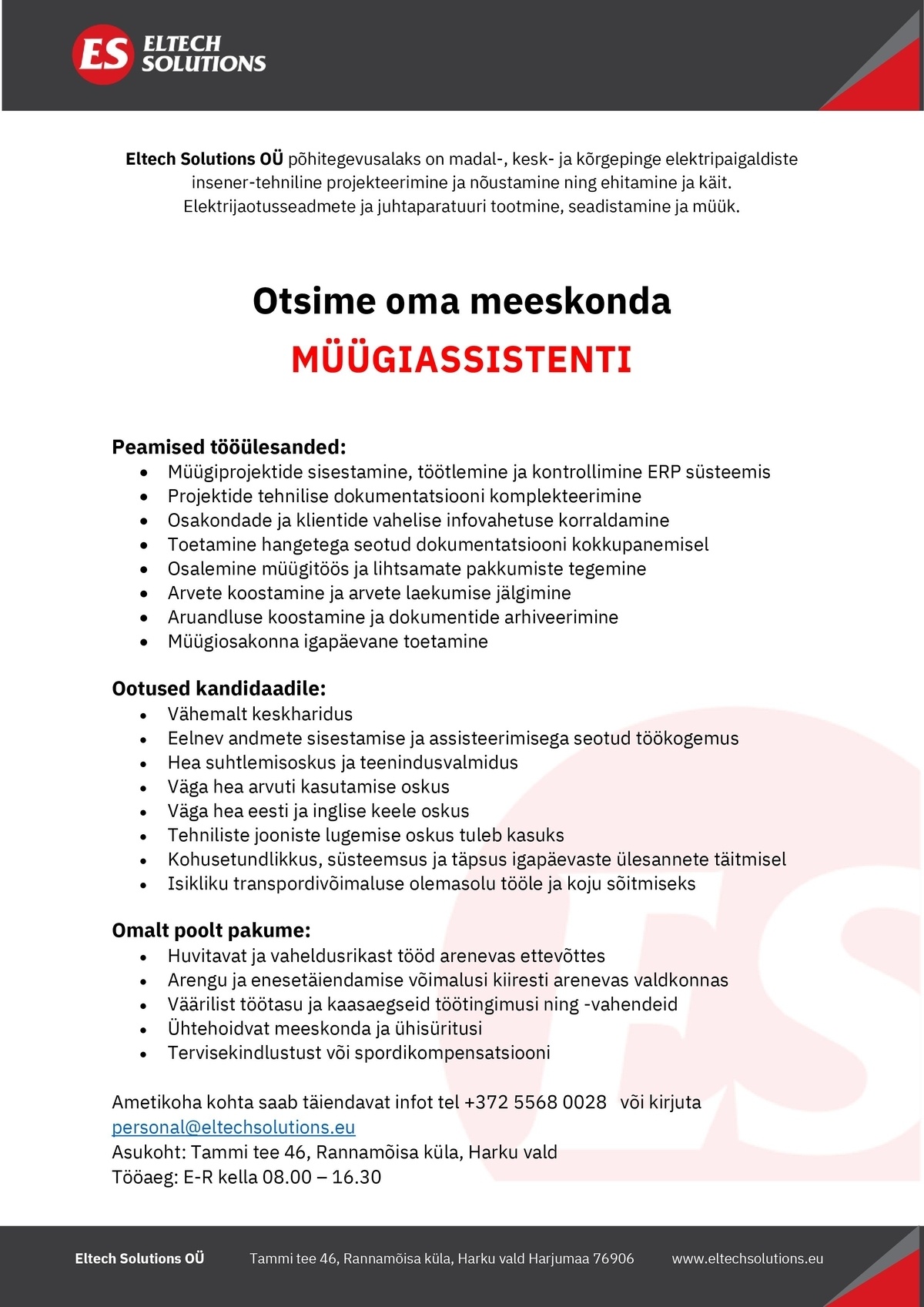 Eltech Solutions OÜ Müügiassistent