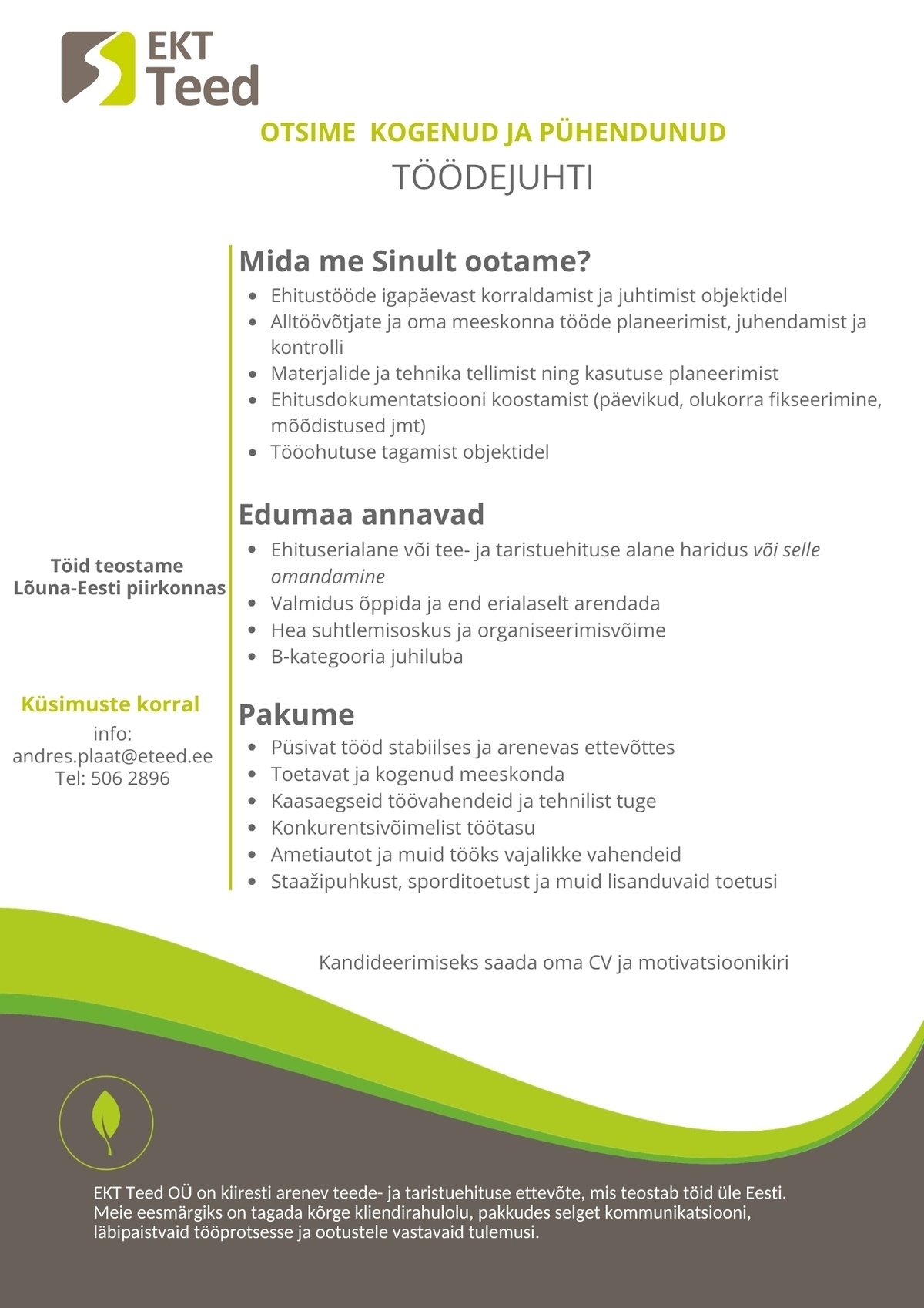 EKT Teed OÜ Töödejuhataja