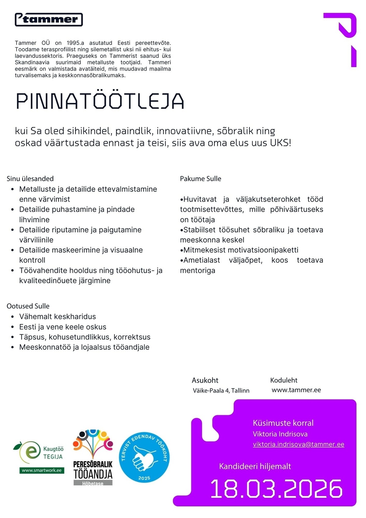 Tammer OÜ Pinnatöötleja