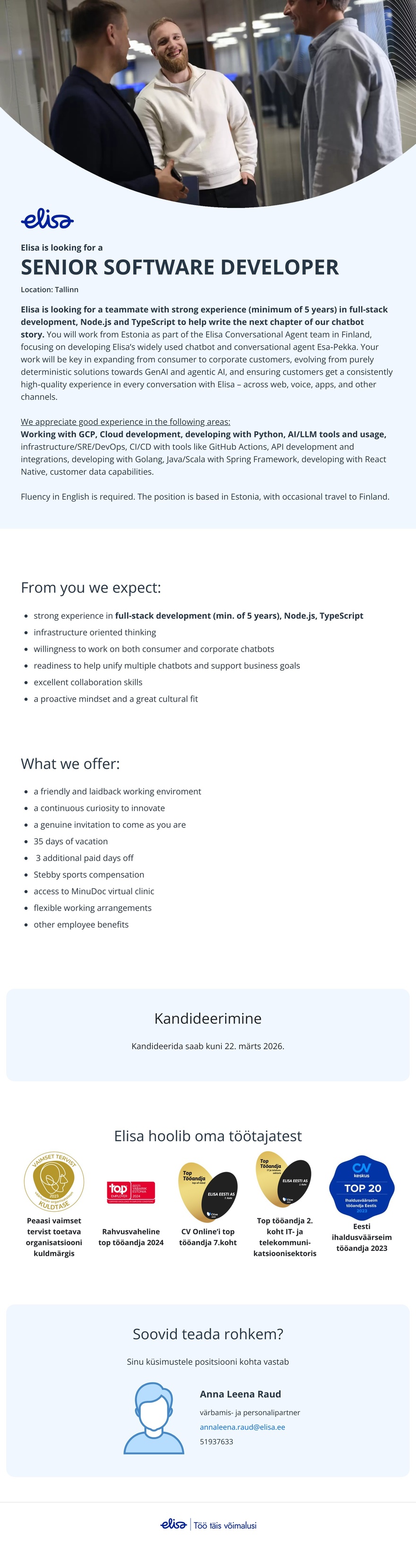 Elisa Eesti AS Senior Software Developer