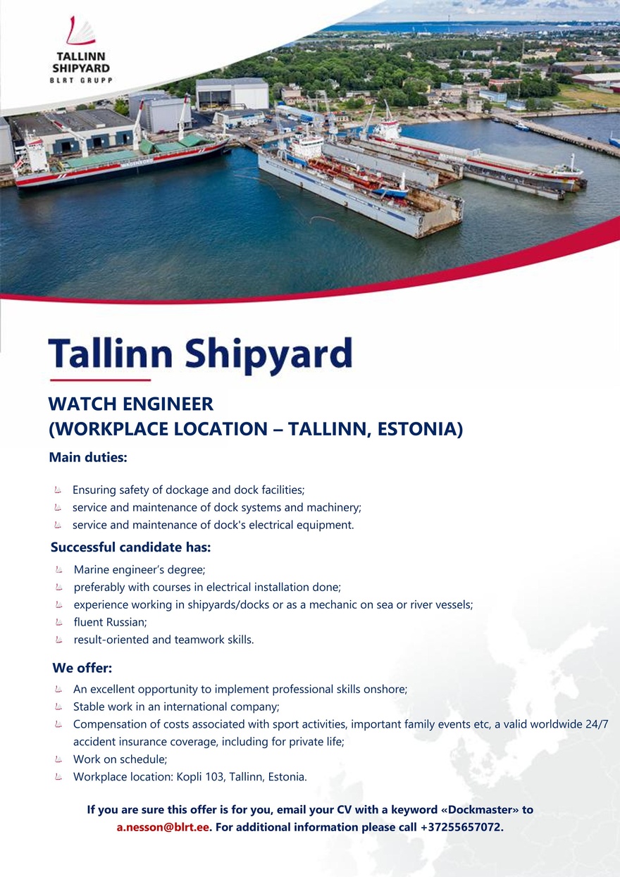 Tallinn Shipyard OÜ WATCH ENGINEER