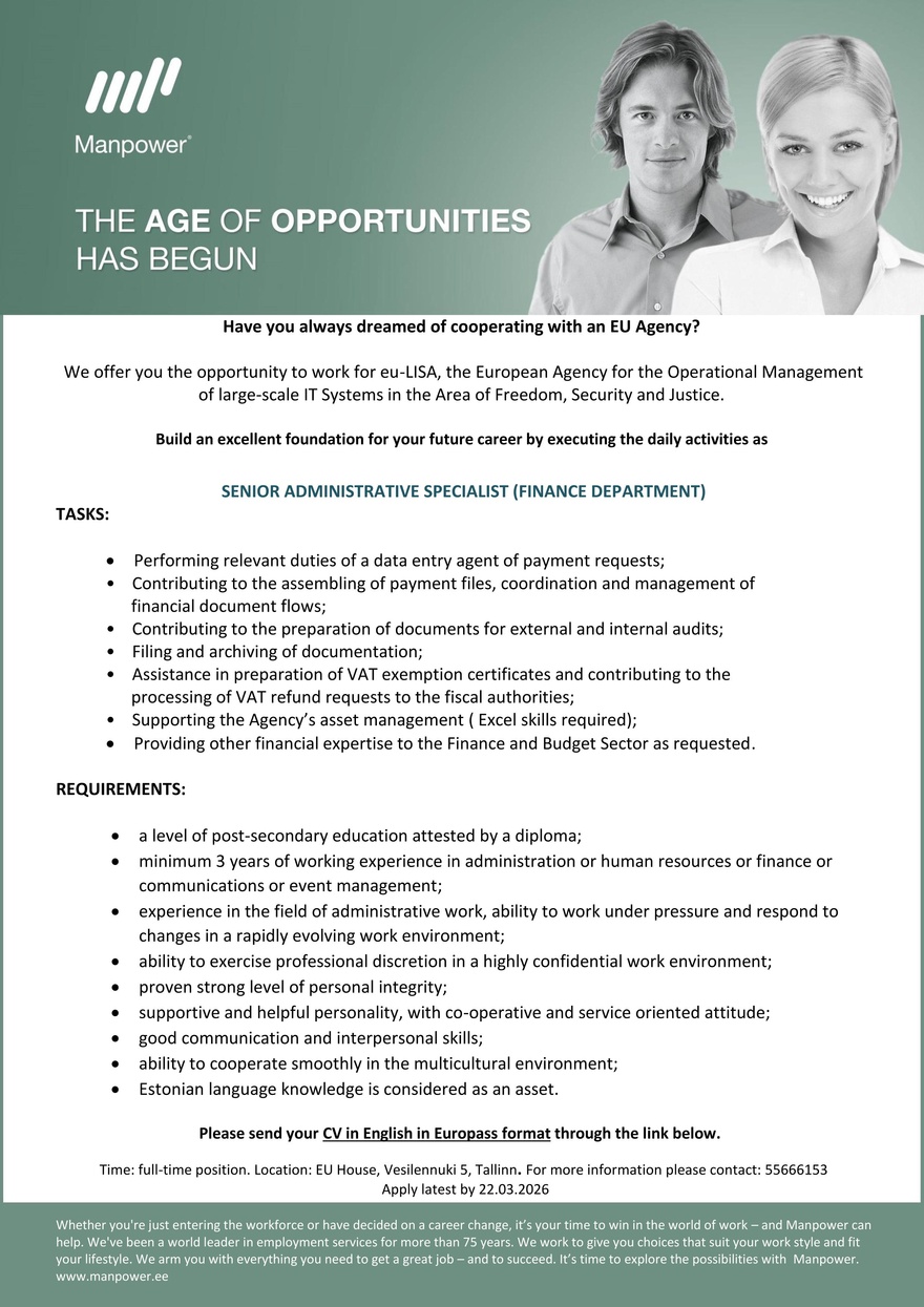 Manpower SENIOR ADMINISTRATIVE SPECIALIST