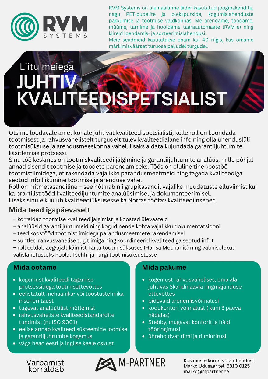 M-Partner HR Juhtiv kvaliteedispetsialist