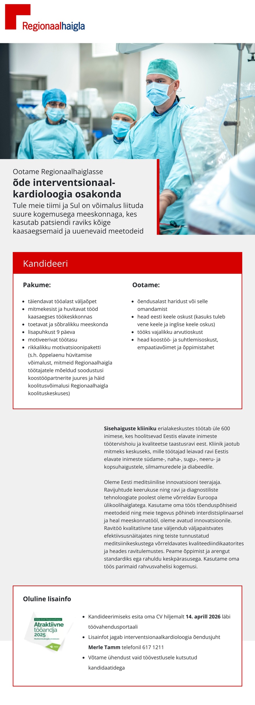 Põhja-Eesti Regionaalhaigla Õde interventsionaalkardioloogia osakonda