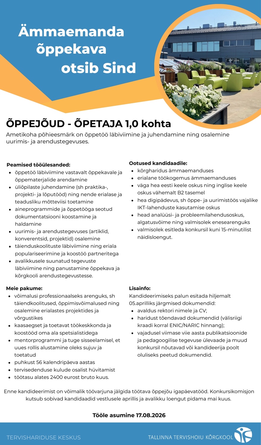 Tallinna Tervishoiu Kõrgkool Õppejõud-õpetaja, ämmaemanda õppekava