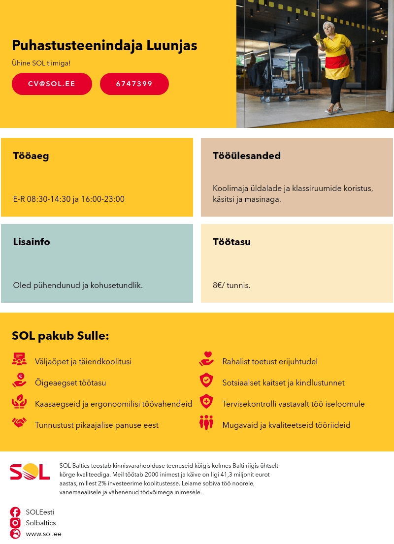 SOL Baltics OÜ Puhastusteenindaja Luunjas