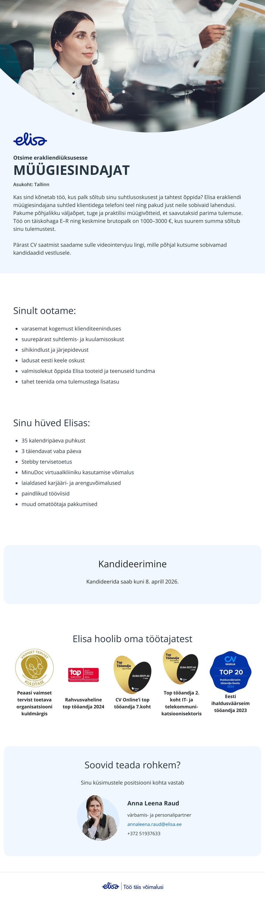 Elisa Eesti AS Müügiesindaja (Tallinn)