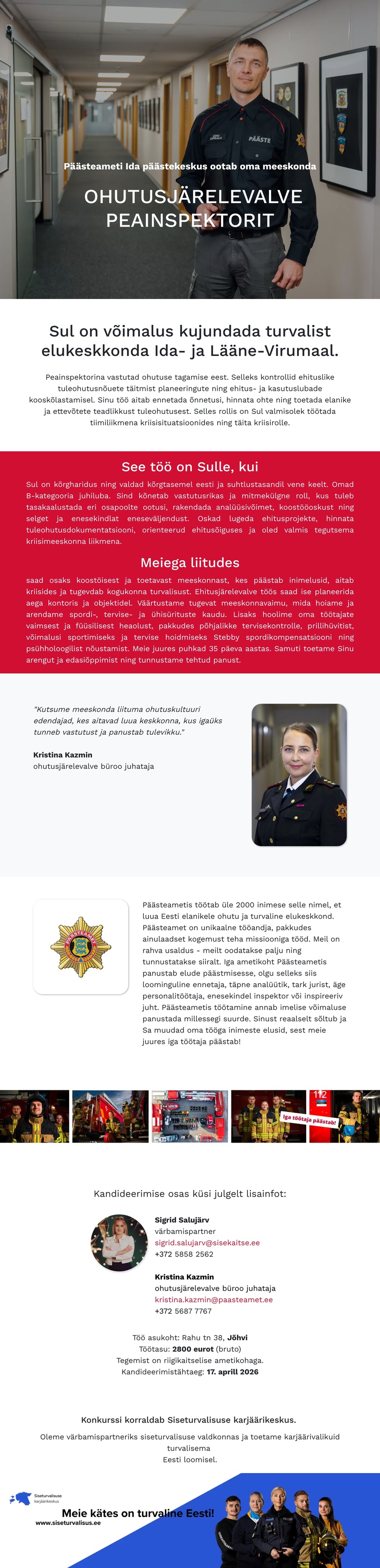 Siseturvalisuse karjäärikeskus Ohutusjärelevalve peainspektor