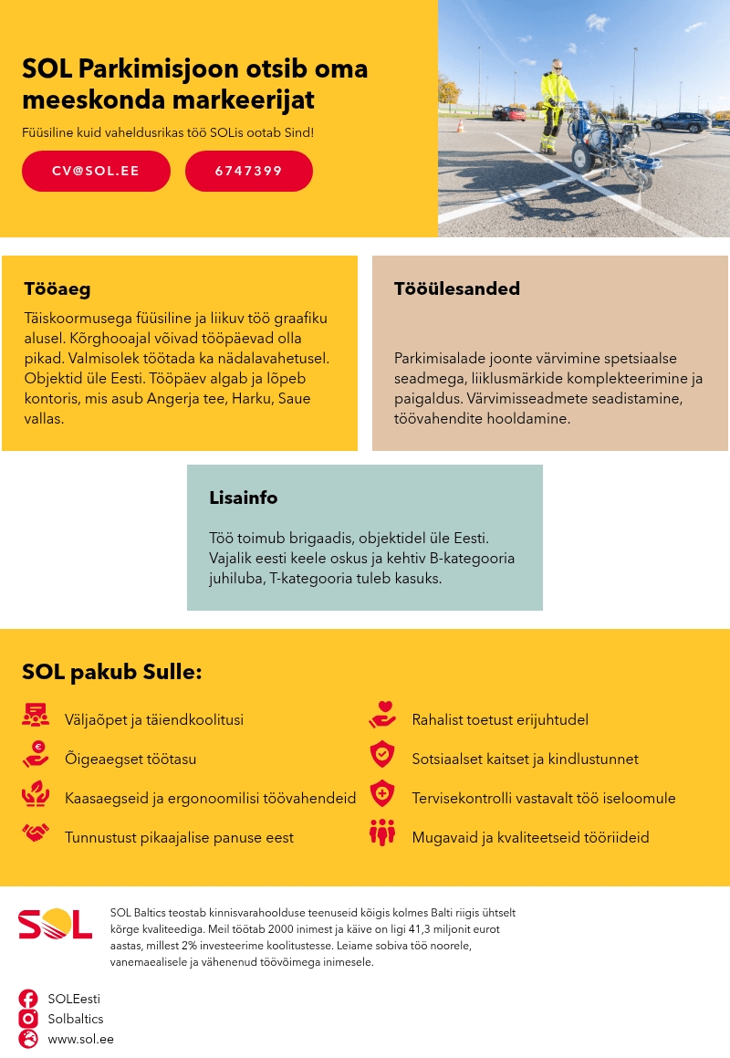 SOL Baltics OÜ SOL Parkimisjoon otsib oma meeskonda markeerijat