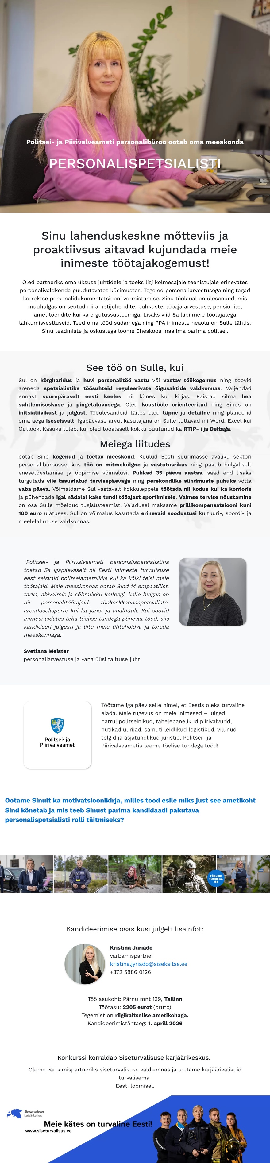 Siseturvalisuse karjäärikeskus Personalispetsialist