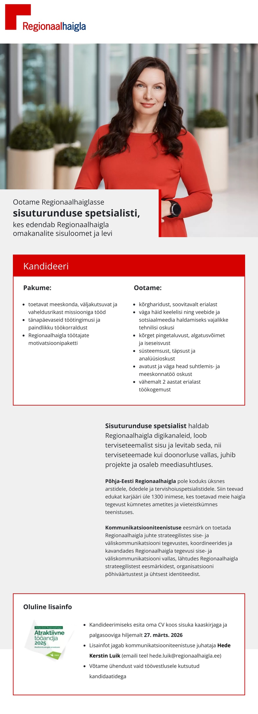 Põhja-Eesti Regionaalhaigla Sisuturunduse spetsialisti