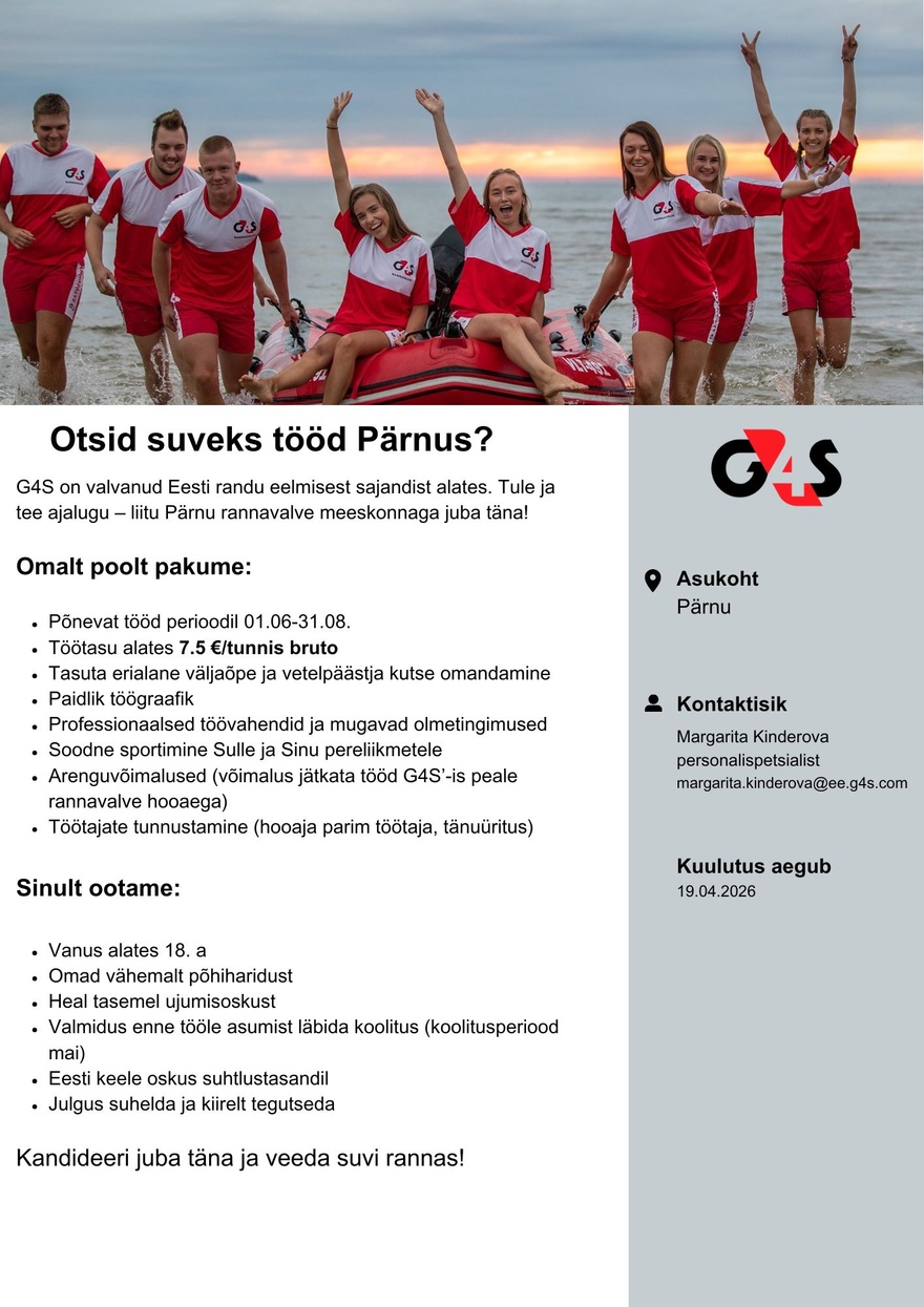 AS G4S Eesti Vetelpäästja Pärnu rannas